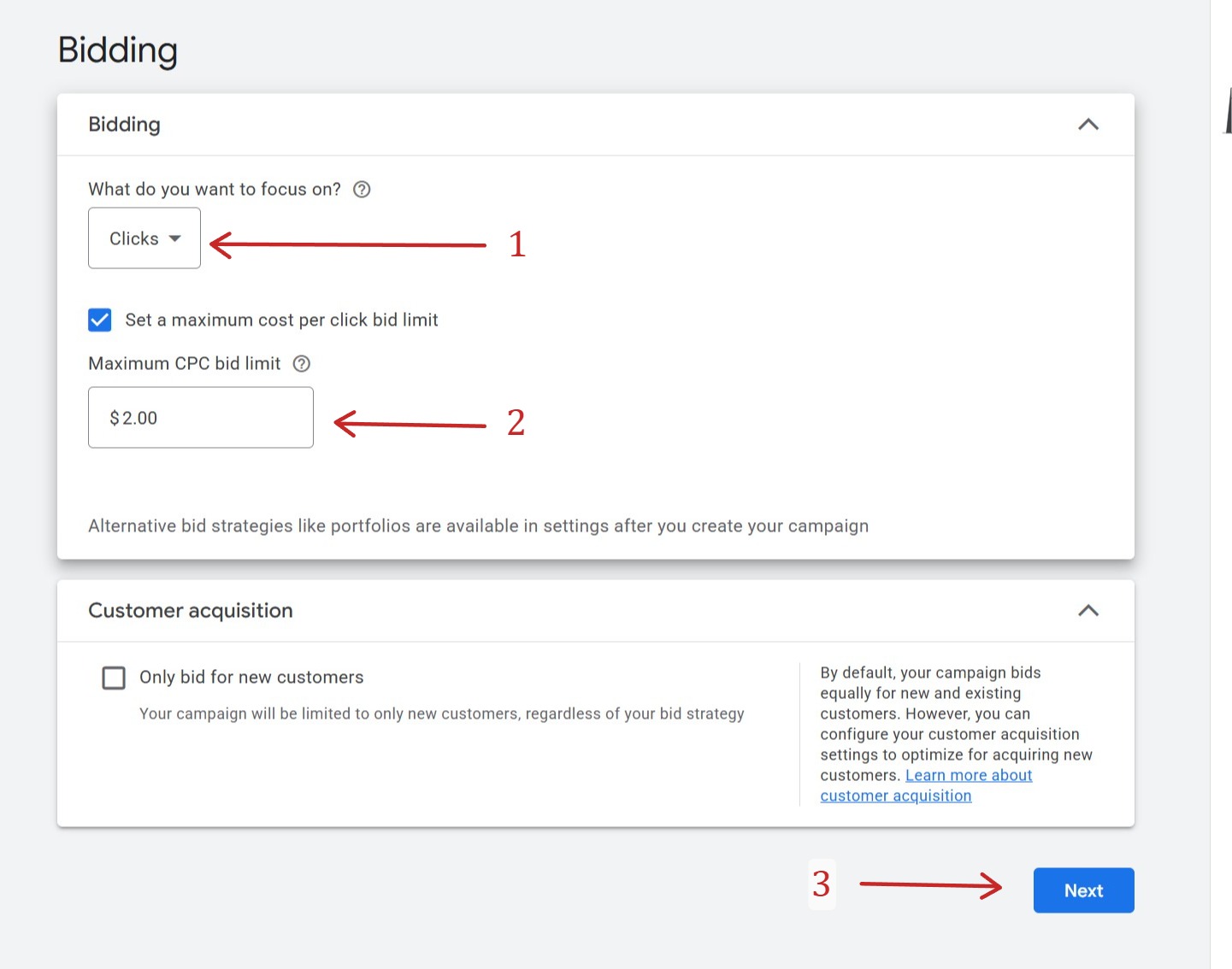 Bidding Setting in Google Ads