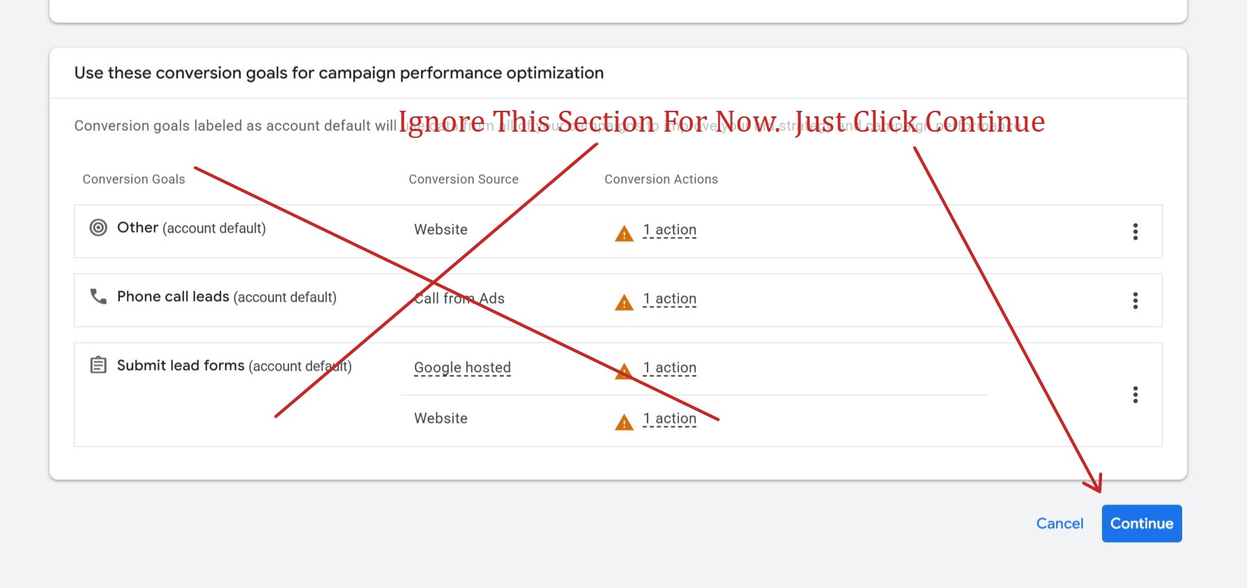 Click Continue In Google Ads