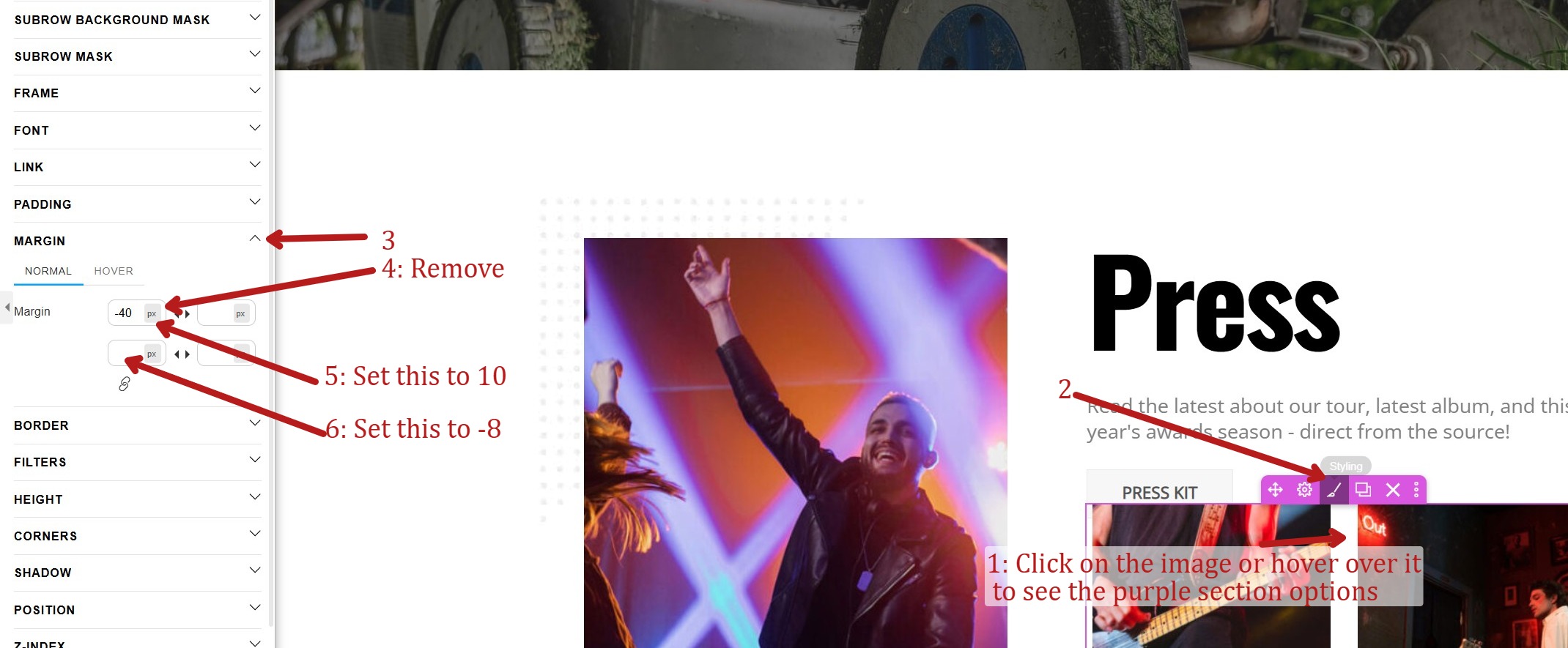 remove press margin error